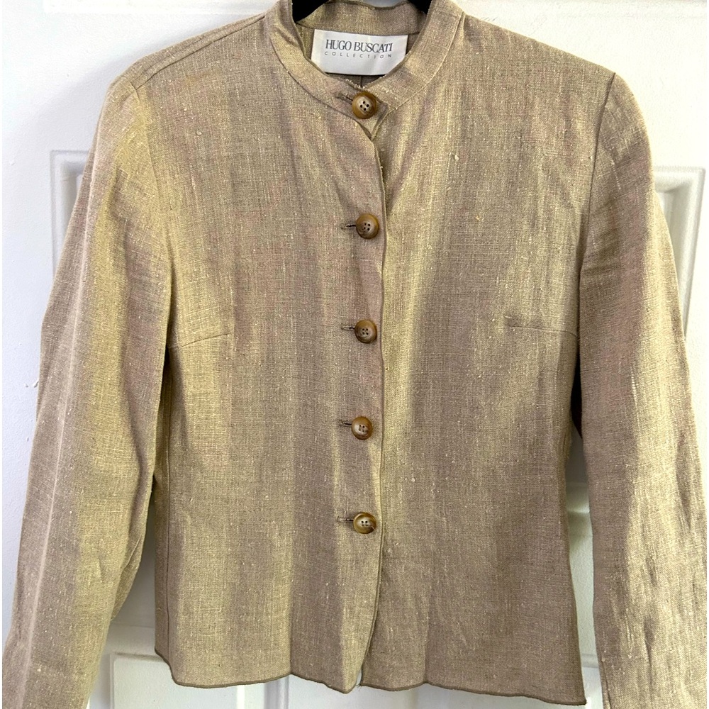 Hugo Buscati Raw Linen Jacket Sz2 Beige Pre Owned